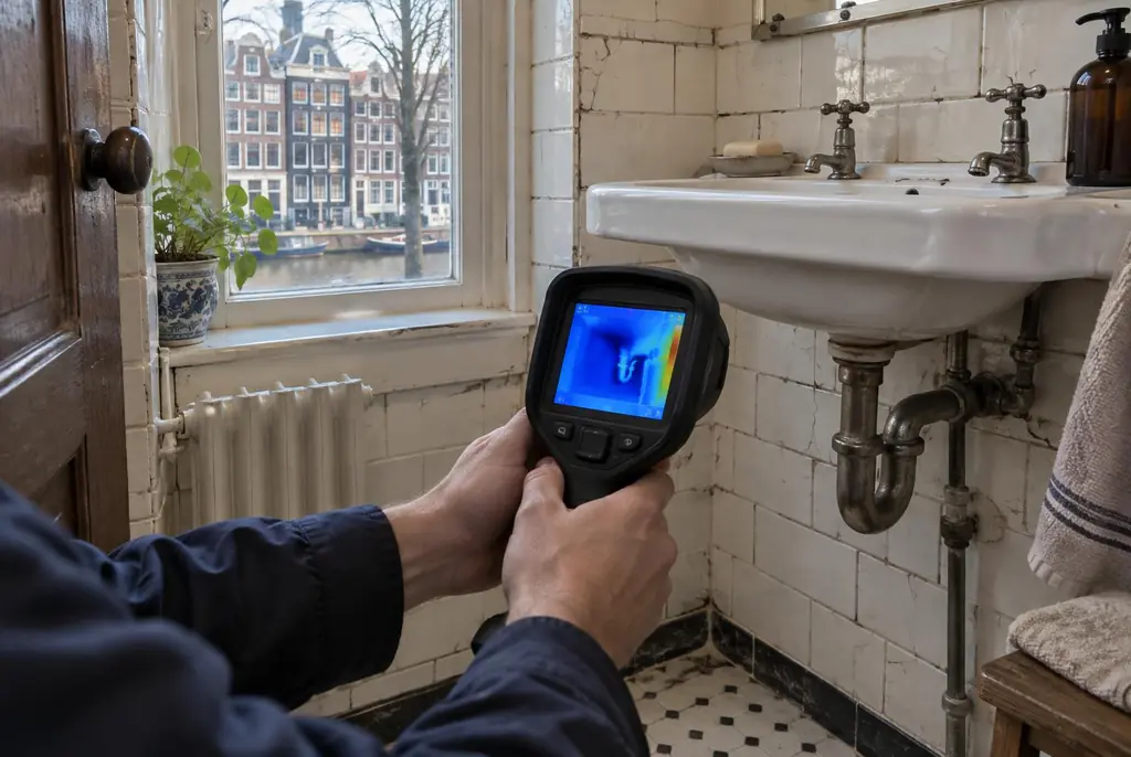 Lekdetectie Harderwijk – badkamer met oude leidingen achter de tegels
