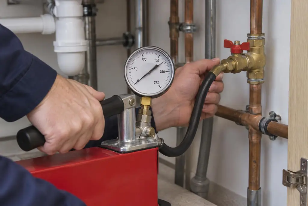 Lekdetectie Harderwijk – druktest op een waterleiding met een manometer