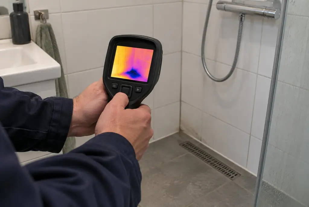 Lekdetectie Harderwijk – lekdetectiespecialist met warmtebeeldcamera in een badkamer