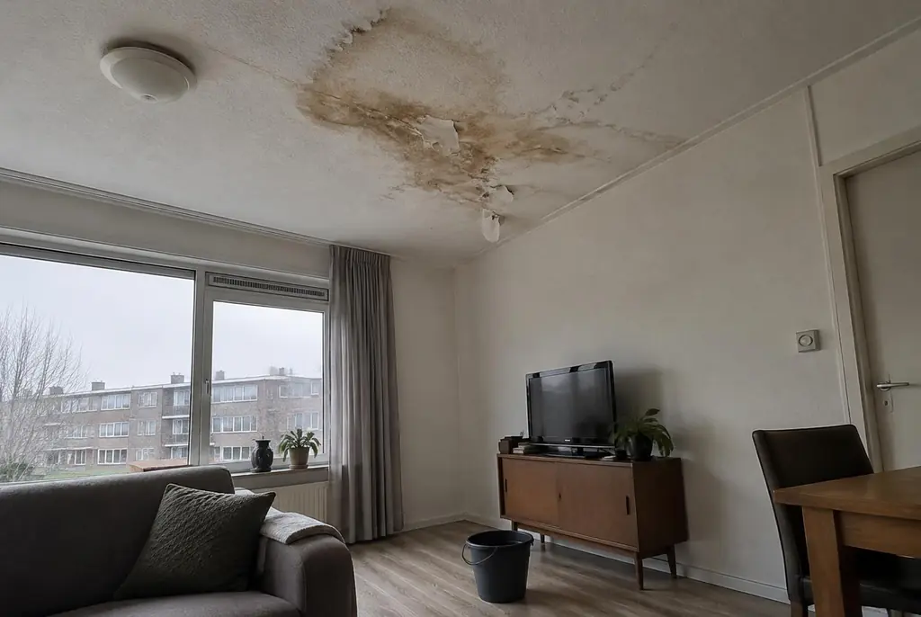 Lekdetectie Harderwijk – vochtplek op het plafond onder een badkamer